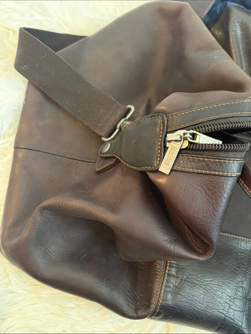 Men's Dark Brown Leather Weekender Bag- Kenneth Cole
